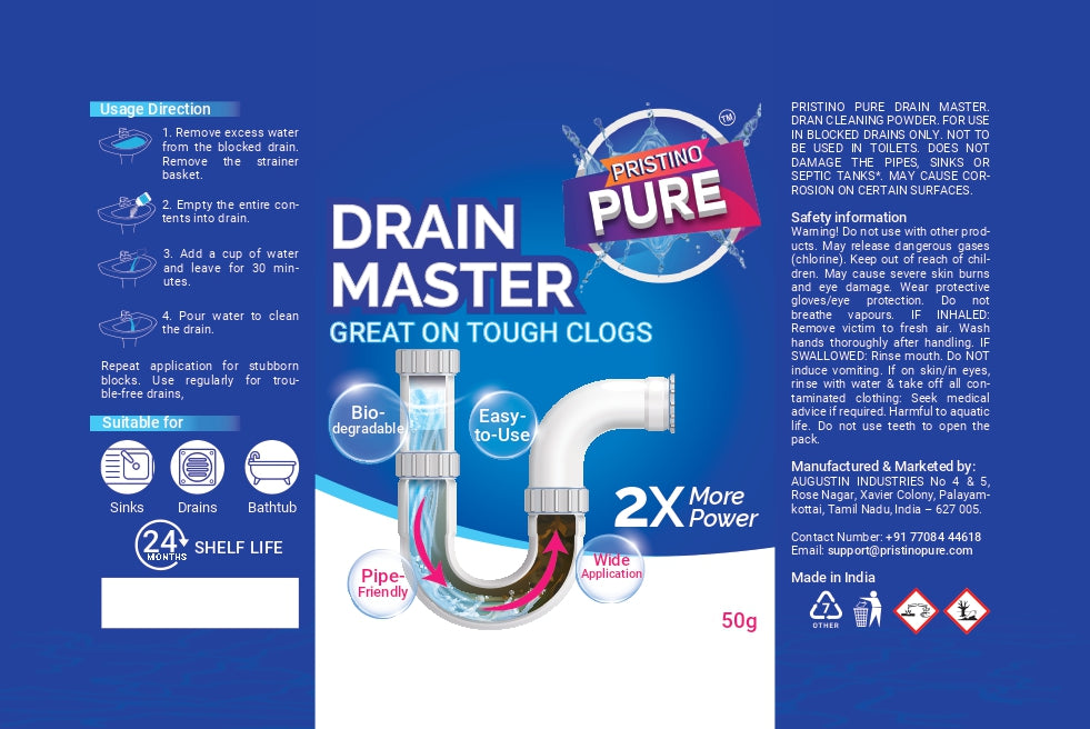 Powerful Drain Cleaning Powder, 50g Pack - Pristino Pure Drain Master (COMBO 3)